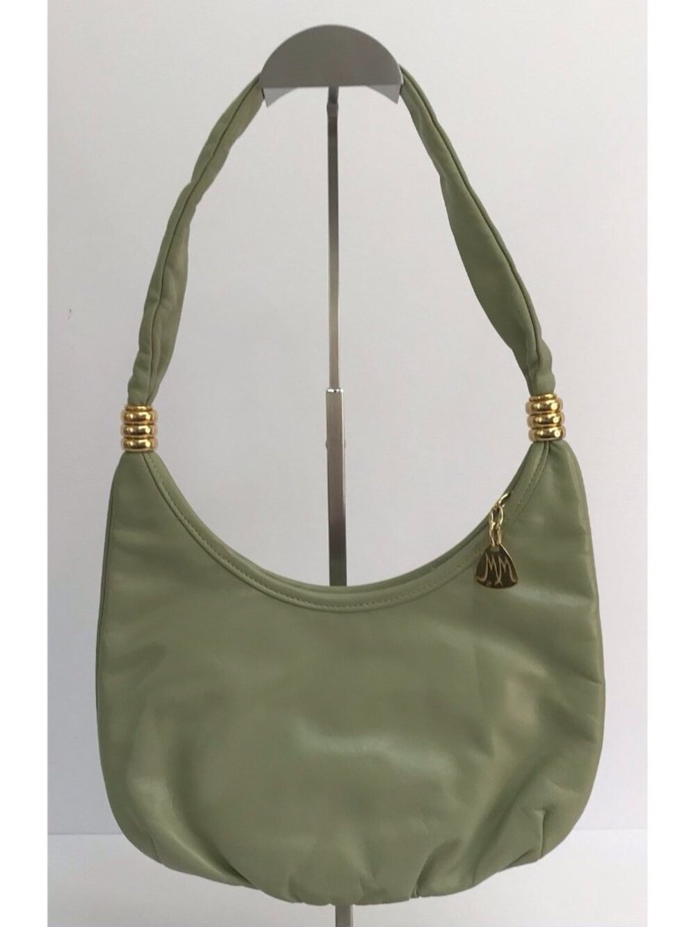 Vintage Morris Moskowitz Leather Green Handbag Gold Toned Accents *Read*